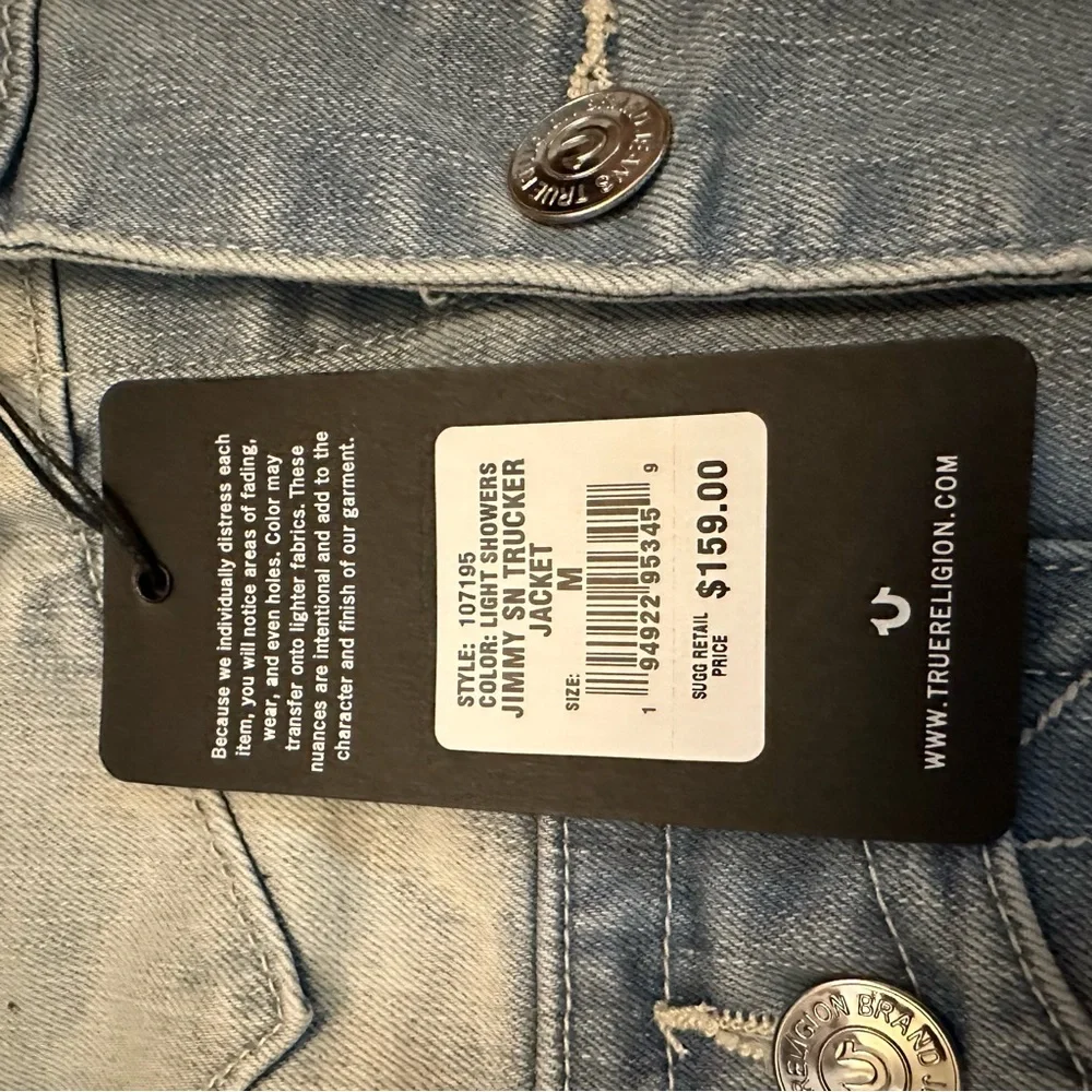 True Religion Jimmy SN Trucker Jacket Light Showers‎ Blue Fade Mens Medium NWT